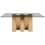 Nevada Oak Large Fixed Dining Table with SMOKED Glass